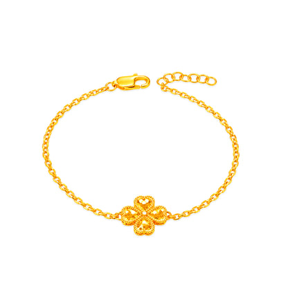 TAKA Jewellery 916 Gold Heart Petal Clover Bracelet