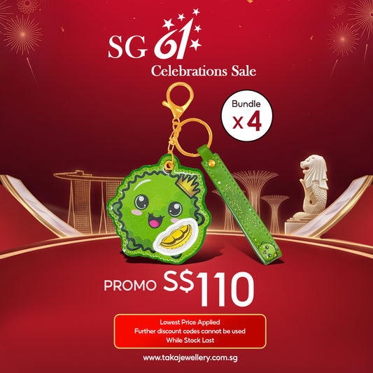 [PROMO] TAKA Jewellery 999 Pure Gold Durian Keychain (Bundle of 4)