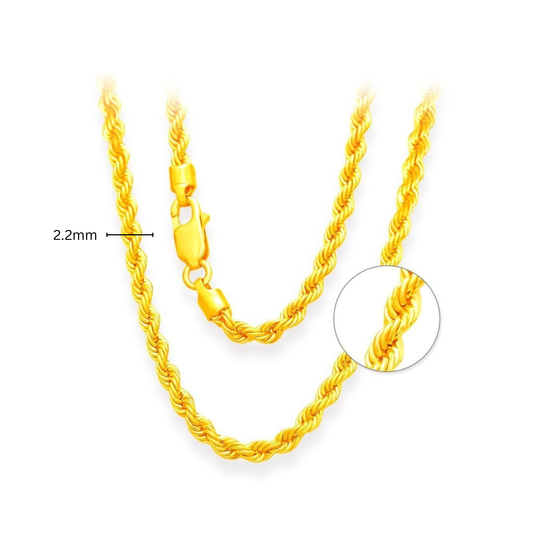 TAKA Jewellery Hollow Rope 916 Gold Chain - 2.2mm