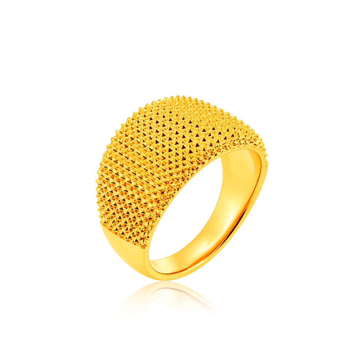 TAKA Jewellery Textured Wide Band  916 Gold Ring - Lightweight Hollow