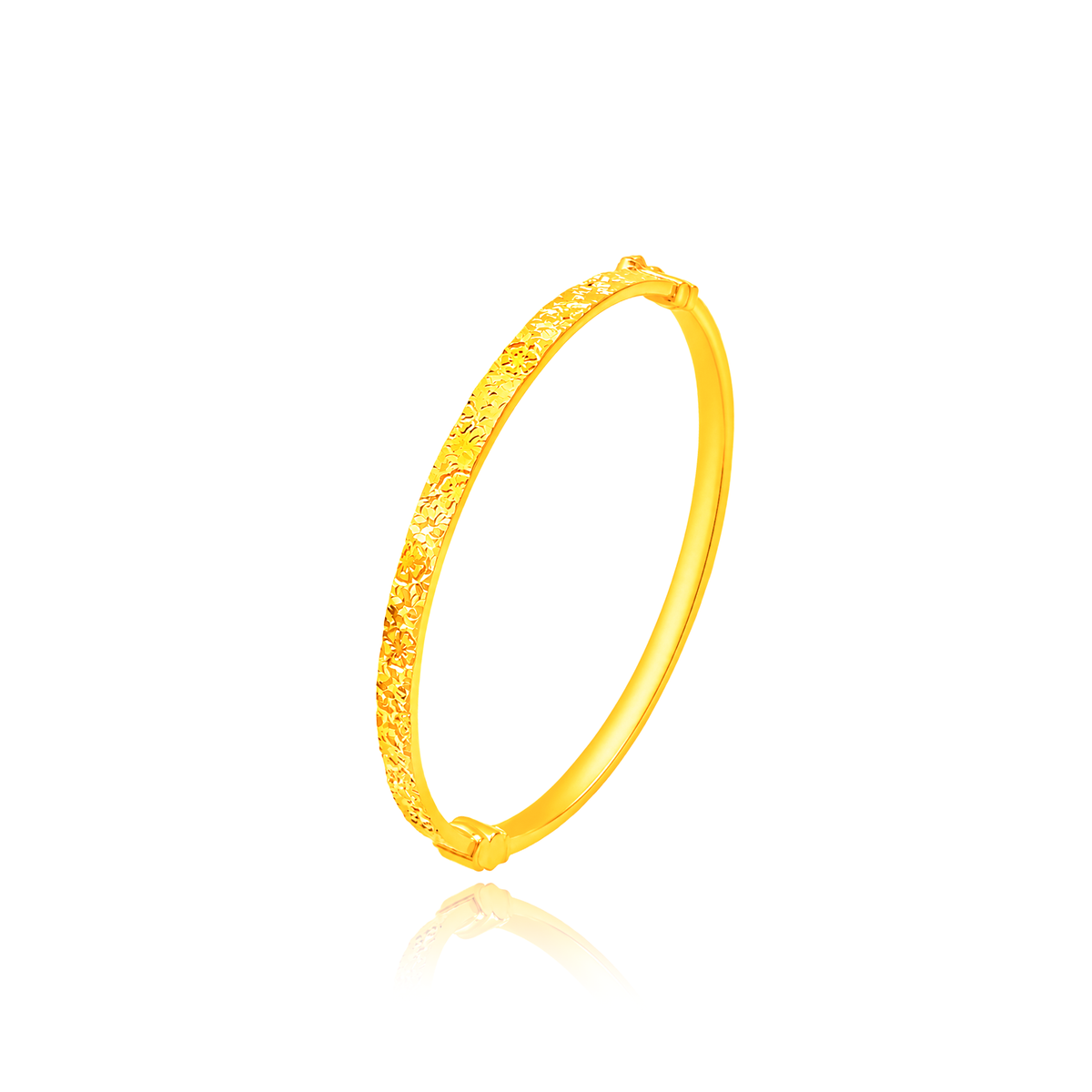 TAKA Jewellery 916 Gold Diamond-Cut Floral Bangle