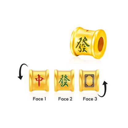 TAKA Jewellery 999 Pure Gold Mahjong Barrel Charm with 6mm Beads Bracelet / Cord Bracelet
