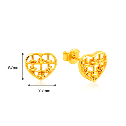 TAKA Jewellery 916 Gold Earrings Heart Abacus