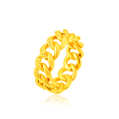 TAKA Jewellery Cuban Link 916 Gold Ring - Lightweight Hollow