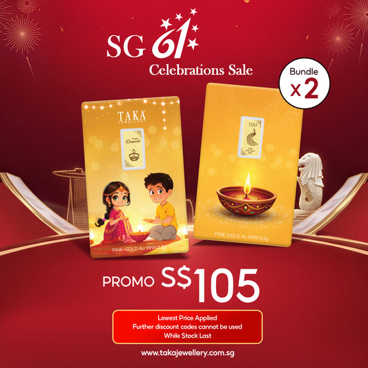 [PROMO] TAKA Jewellery 999.9 Pure Gold Deepavali Card 0.2g (Bundle of 2)