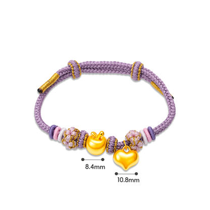 TAKA Jewellery 999 Pure Gold Apple Peace & Blessings Charms Nylon Bracelet Collection