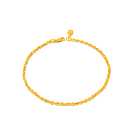 TAKA Jewellery 916 Gold Solid Rope Anklet with Bell - 2.2mm