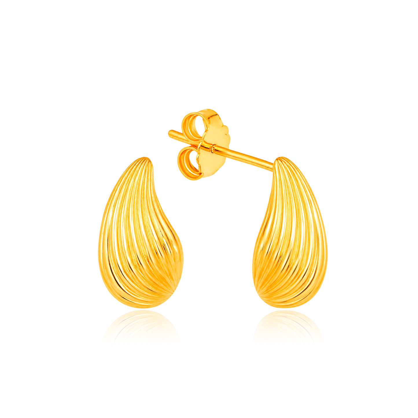 TAKA Jewellery 916 Gold Golden Teardrop Texture Stud Earrings