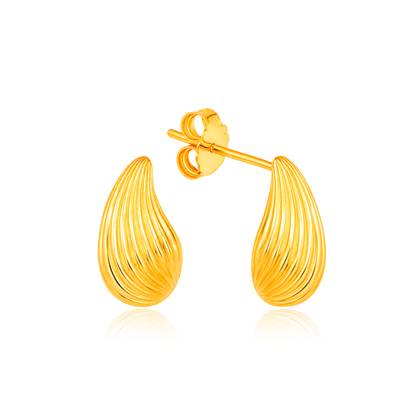 TAKA Jewellery 916 Gold Golden Teardrop Texture Stud Earrings