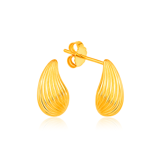 TAKA Jewellery 916 Gold Golden Teardrop Texture Stud Earrings