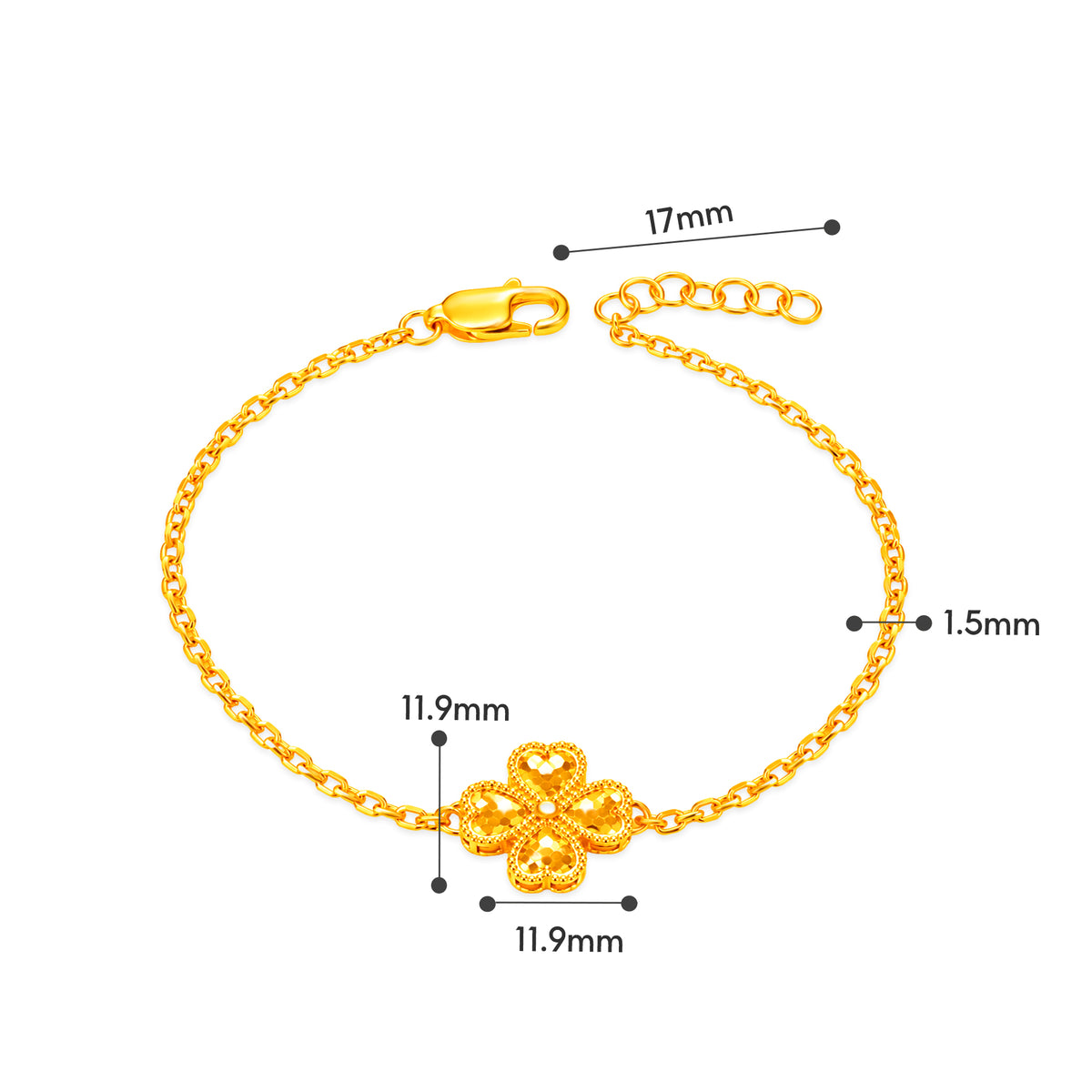 TAKA Jewellery 916 Gold Heart Petal Clover Bracelet