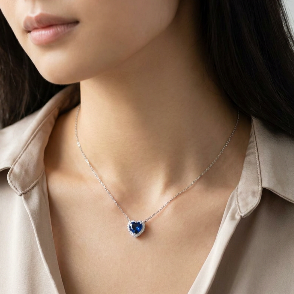 [PROMO] TAKA Jewellery 10K Lab Grown Diamond Sapphire Romance Heart Necklace