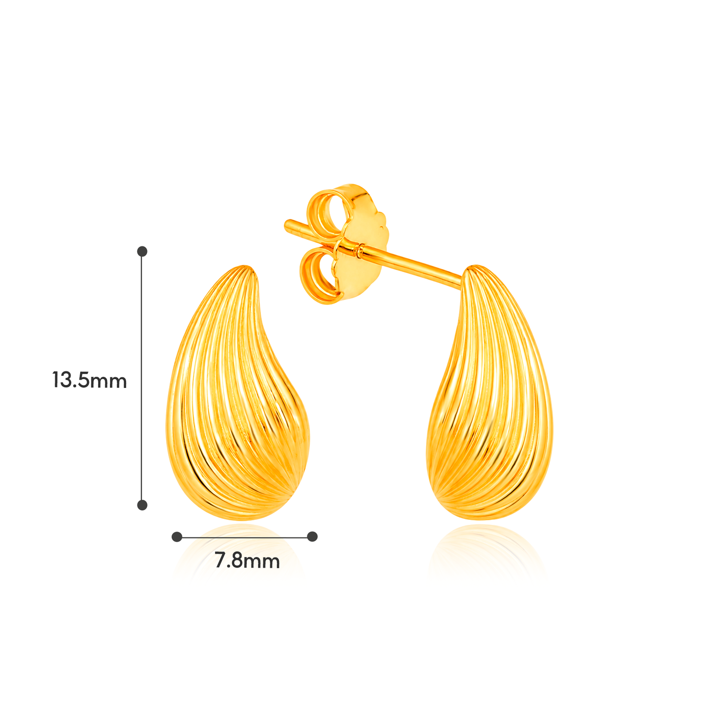 TAKA Jewellery 916 Gold Golden Teardrop Texture Stud Earrings