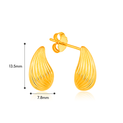 TAKA Jewellery 916 Gold Golden Teardrop Texture Stud Earrings