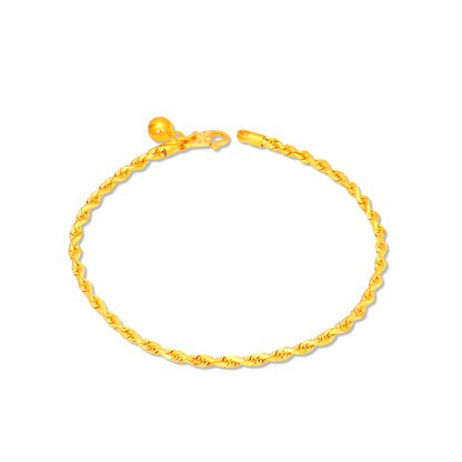 TAKA Jewellery 916 Gold Solid Rope Anklet with Bell - 2.2mm