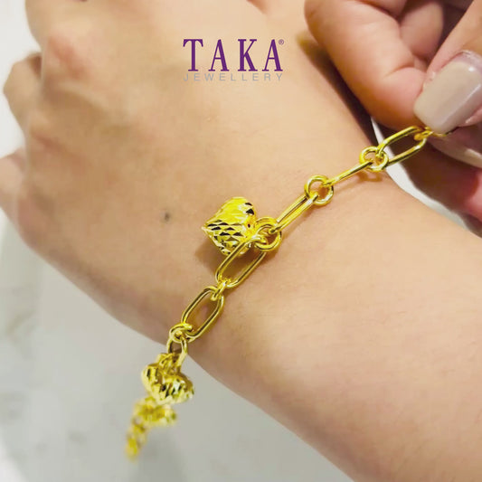 TAKA Jewellery 916 Gold Bracelet with Hearts