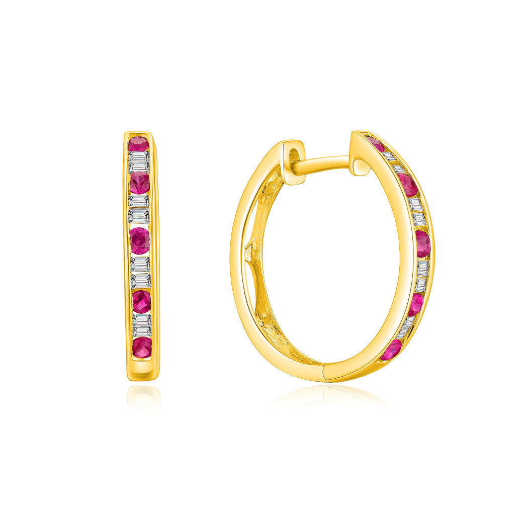 TAKA Jewellery Spectra Diamond Hoop Earrings 9K Gold - Choose Blue Sapphire, Ruby, Emerald