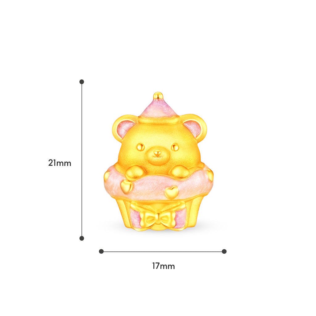 TAKA Jewellery Sweet Moments 999 Pure Gold Ornament - Sweet Bear. Cupcake Bear . Love Bouquet