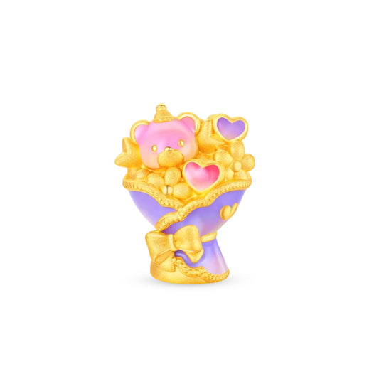 TAKA Jewellery Sweet Moments 999 Pure Gold Ornament - Sweet Bear. Cupcake Bear . Love Bouquet