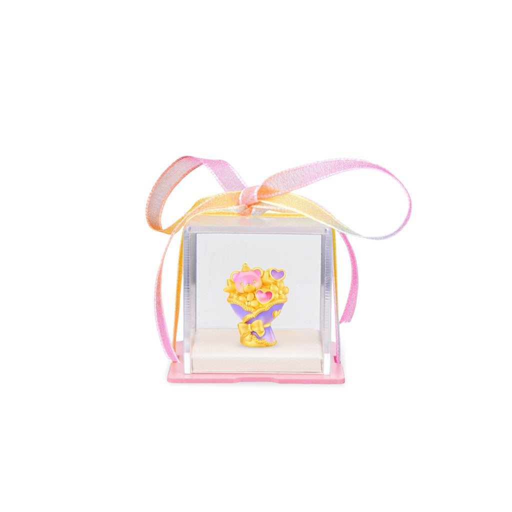 TAKA Jewellery Sweet Moments 999 Pure Gold Ornament - Sweet Bear. Cupcake Bear . Love Bouquet