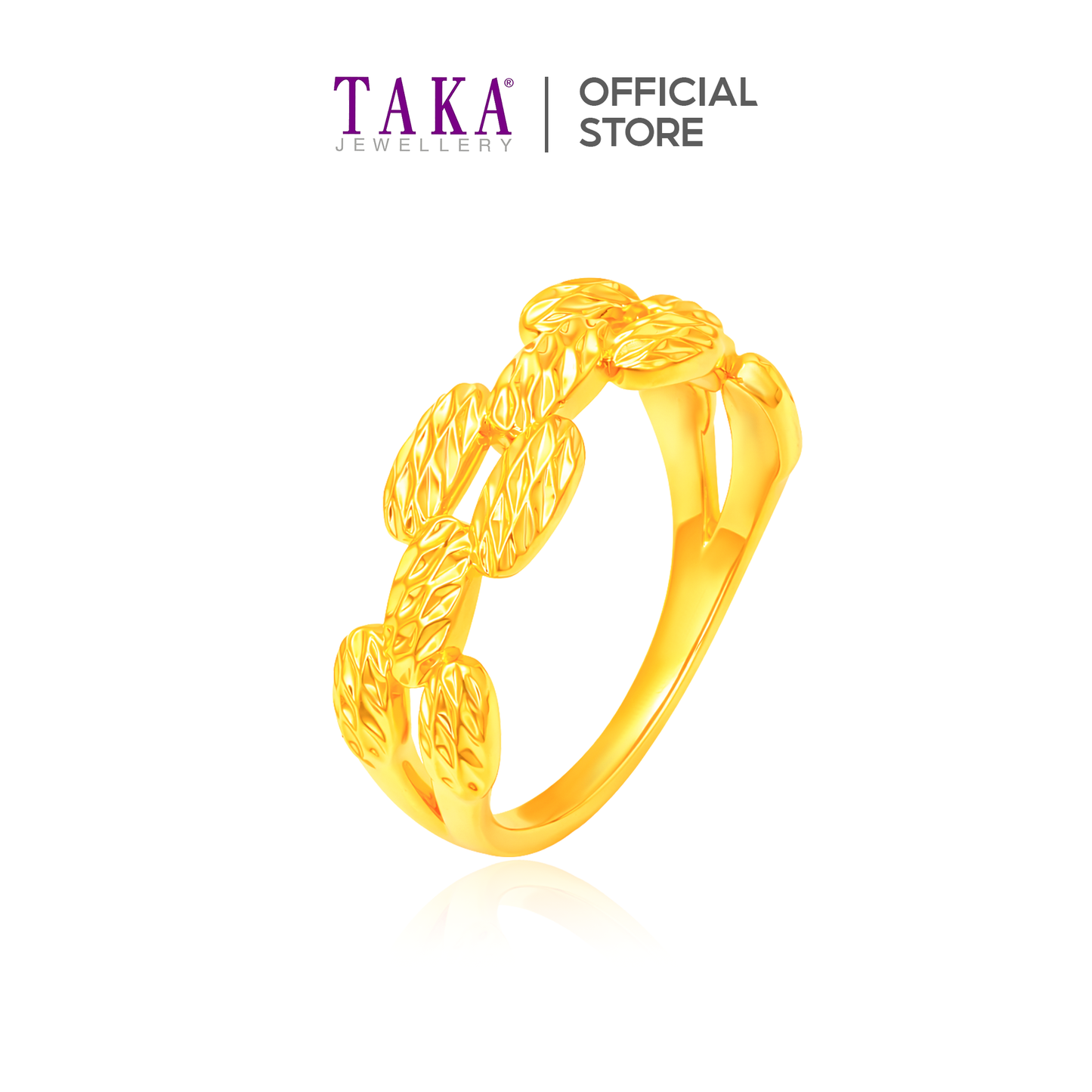 TAKA Jewellery Textured Elegance 916 Gold Ring - Lightweight Hollow