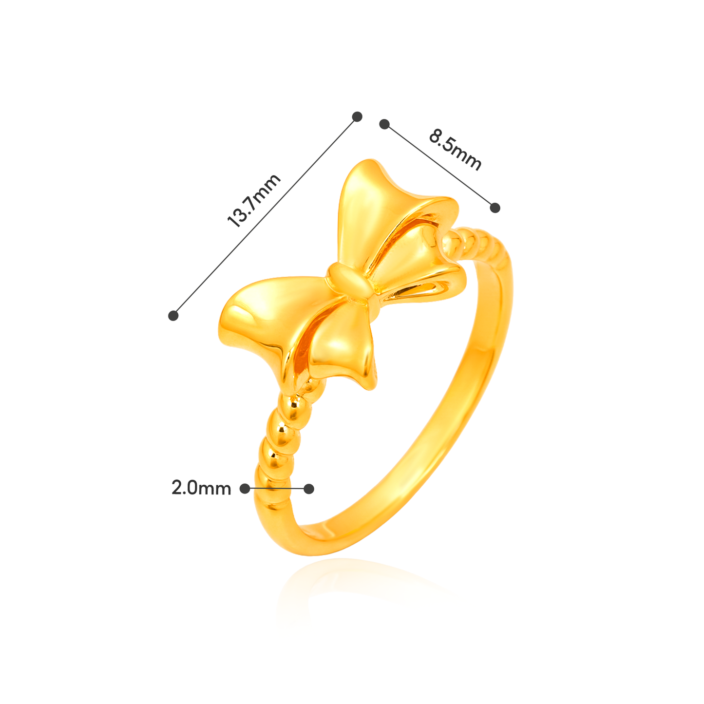 TAKA Jewellery Belle Couture Bow 916 Gold Ring - Lightweight Hollow