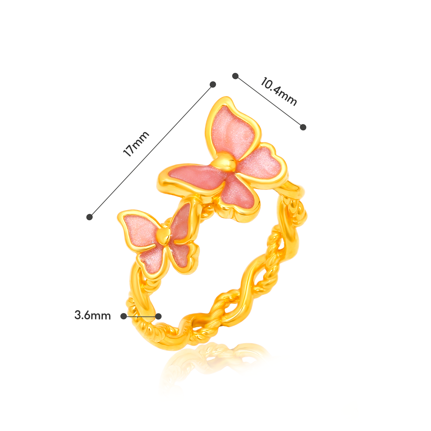 TAKA Jewellery Blush Butterfly 916 Gold Ring - Lightweight Hollow