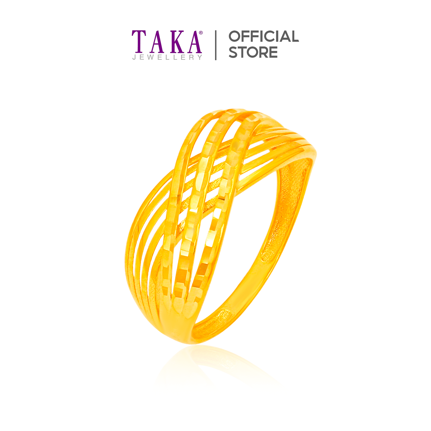 TAKA Jewellery 916 Gold Luminous Crosswave Ring