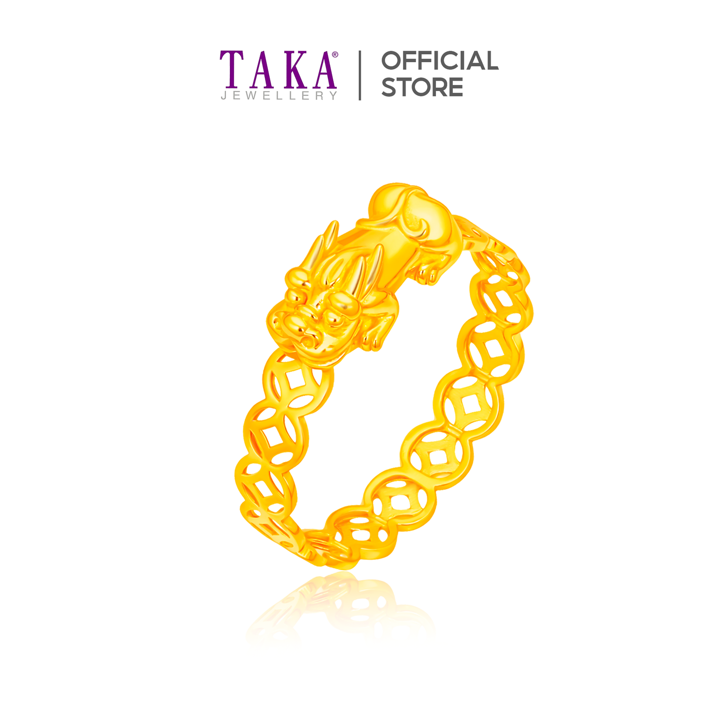 TAKA Jewellery 916 Gold Dragon Fortune Coins Ring