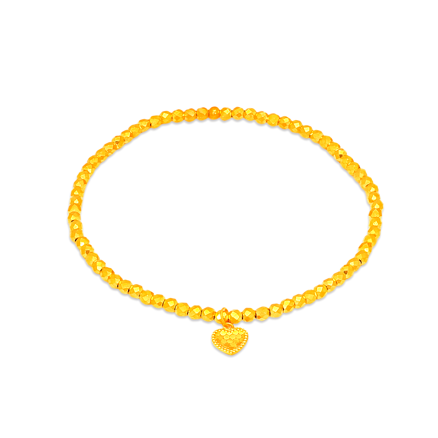 TAKA Jewellery Radiant Facet Bead Heart Charm Stretch Elastic 916 Gold Bracelet