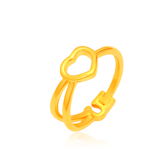 TAKA Jewellery Love Heart 916 Gold Ring- Lightweight Hollow