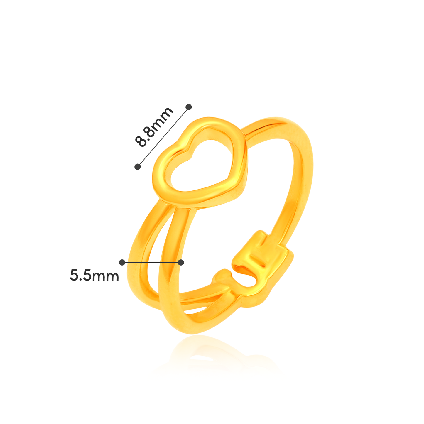 TAKA Jewellery Love Heart 916 Gold Ring- Lightweight Hollow