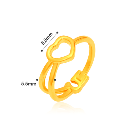 TAKA Jewellery Love Heart 916 Gold Ring- Lightweight Hollow