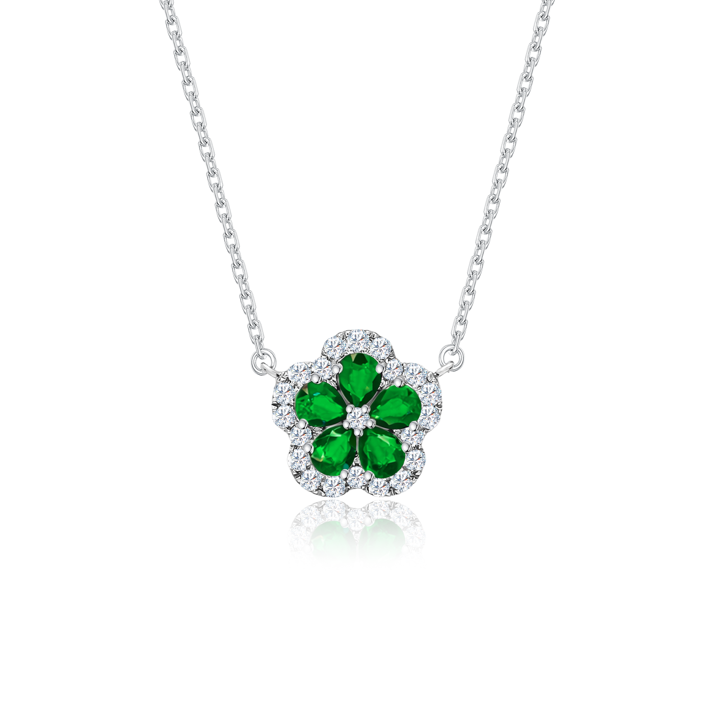 [Mother's Day] TAKA Jewellery 10K Lab-Grown Diamond Green Sapphire Flower Necklace