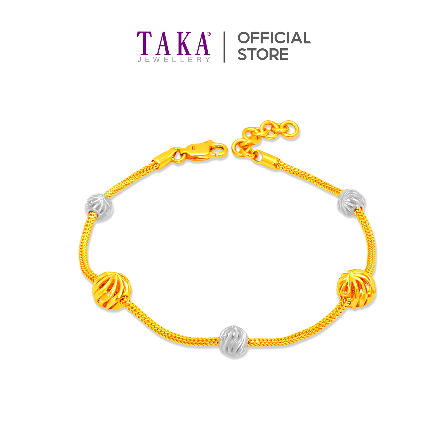 TAKA Jewellery 2‑Tone Fancy Bead 916 Gold Bracelet