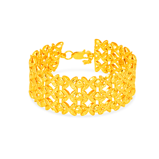 TAKA Jewellery 3-Rows Fancy Link 916 Gold Bracelet