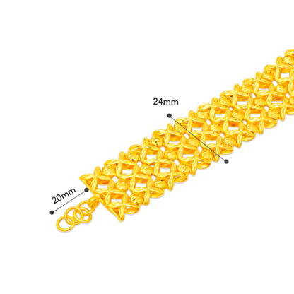 TAKA Jewellery 3-Rows Fancy Link 916 Gold Bracelet