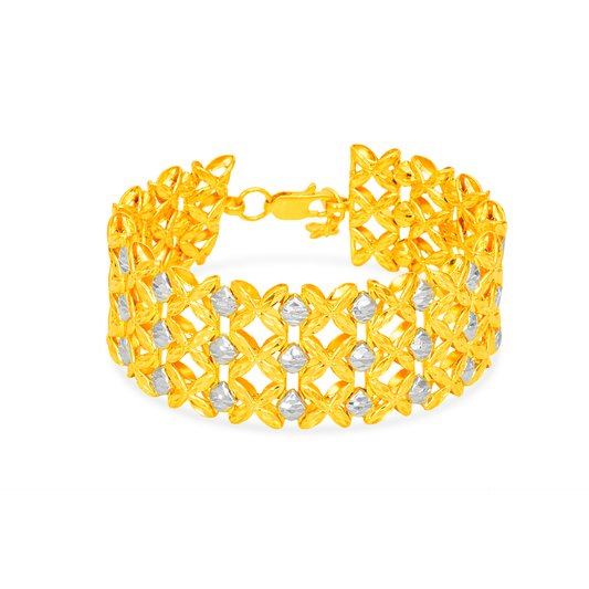 TAKA Jewellery 2-Tone 3-Rows Fancy Link 916 Gold Bracelet