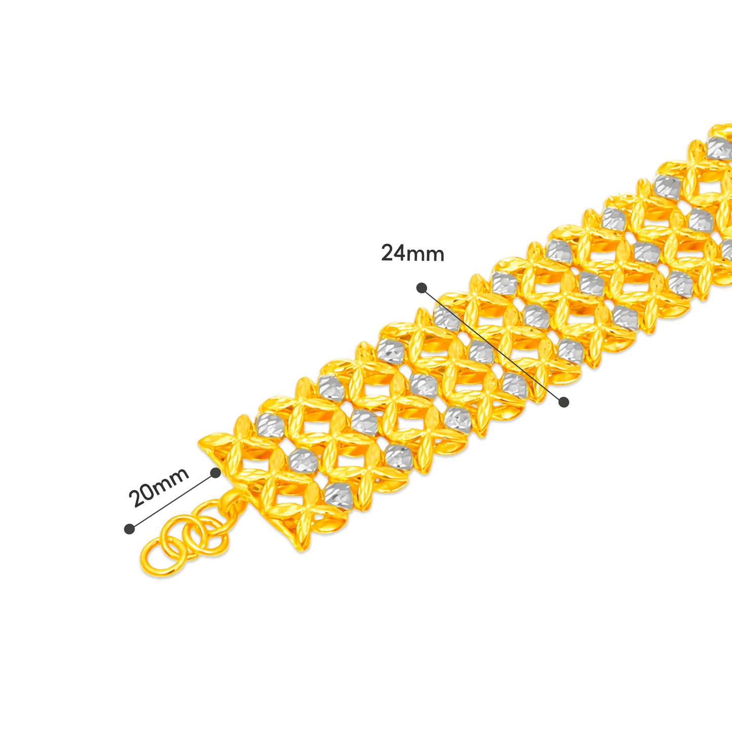 TAKA Jewellery 2-Tone 3-Rows Fancy Link 916 Gold Bracelet