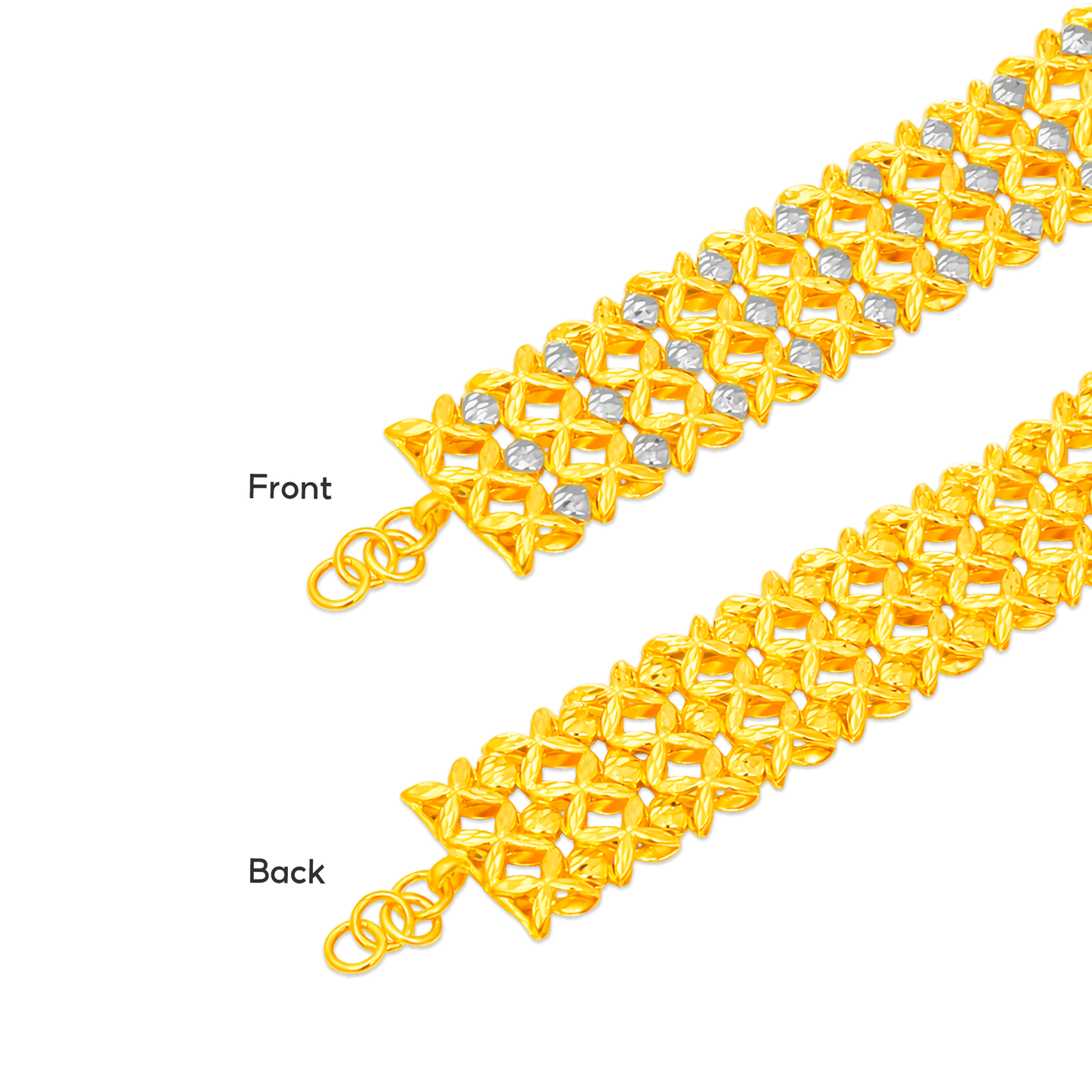 TAKA Jewellery 2-Tone 3-Rows Fancy Link 916 Gold Bracelet