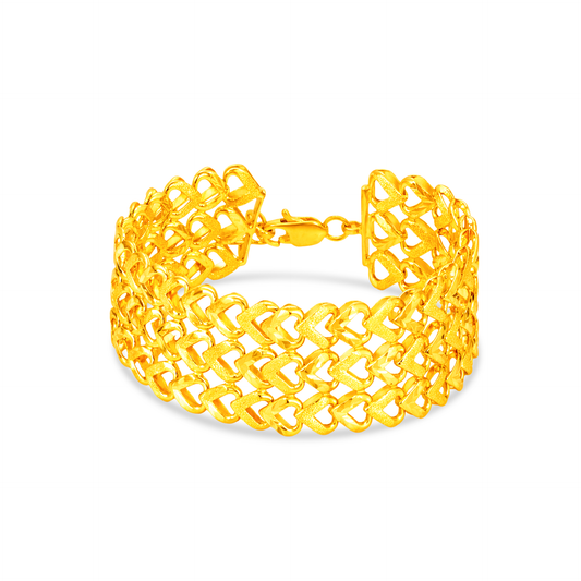 TAKA Jewellery 3-Rows Gold Heart Link 916 Gold Bracelet