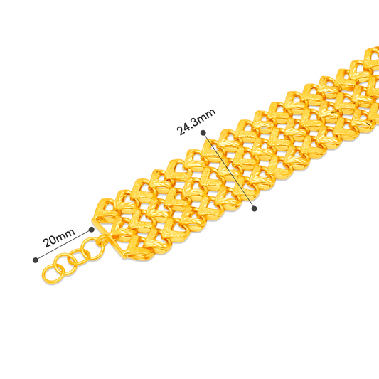 TAKA Jewellery 3-Rows Gold Heart Link 916 Gold Bracelet