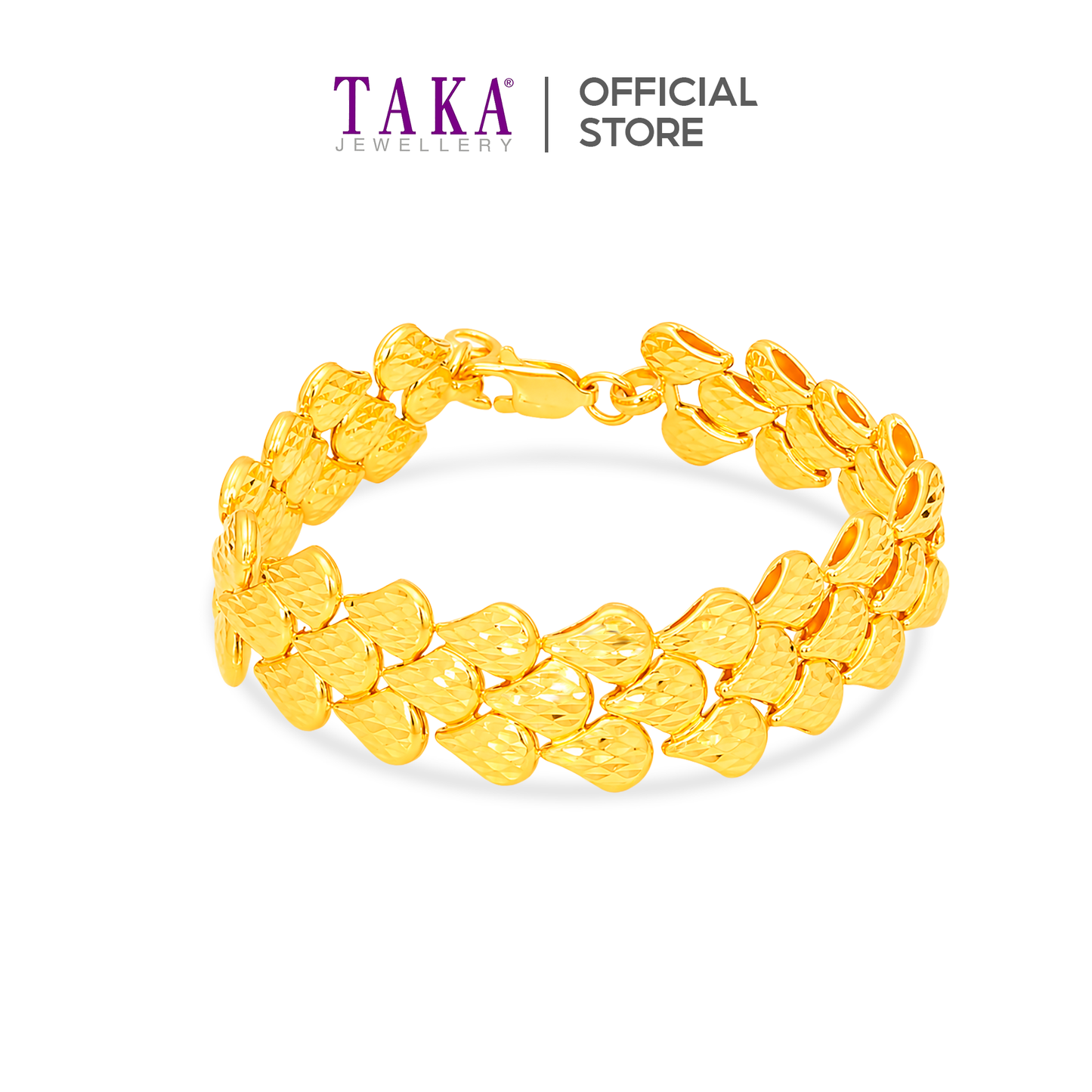 TAKA Jewellery 3-Rows Diamond‑Cut 916 Gold Bracelet