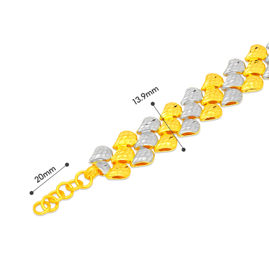 TAKA Jewellery 2-Tone 3-Rows Diamond‑Cut 916 Gold Bracelet