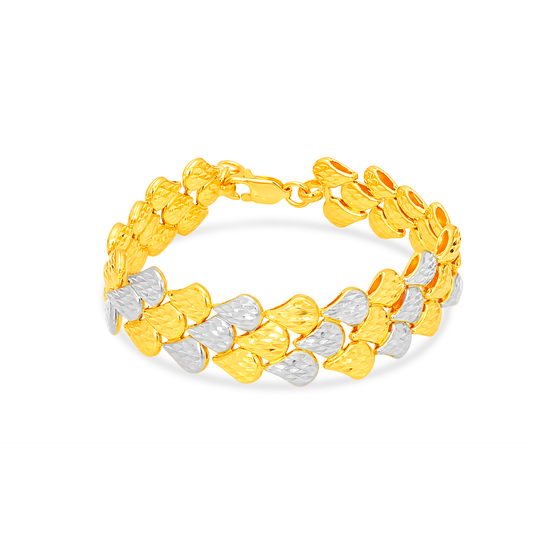 TAKA Jewellery 2-Tone 3-Rows Diamond‑Cut 916 Gold Bracelet