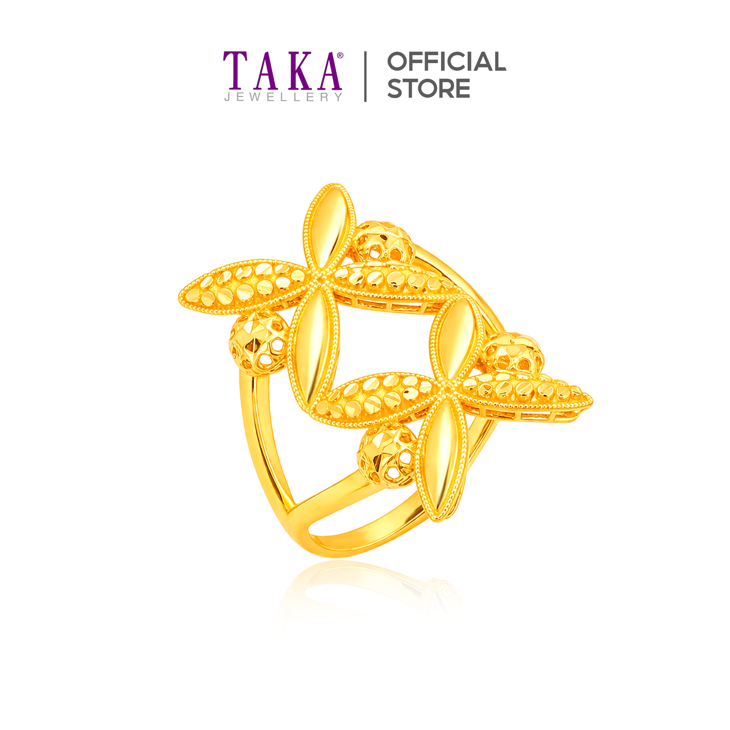TAKA Jewellery Twin Blossom 916 Gold Ring