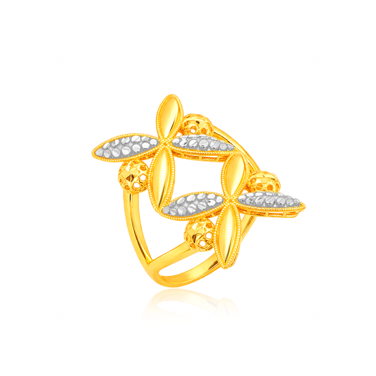 TAKA Jewellery 2-Tone Twin Blossom 916 Gold Ring