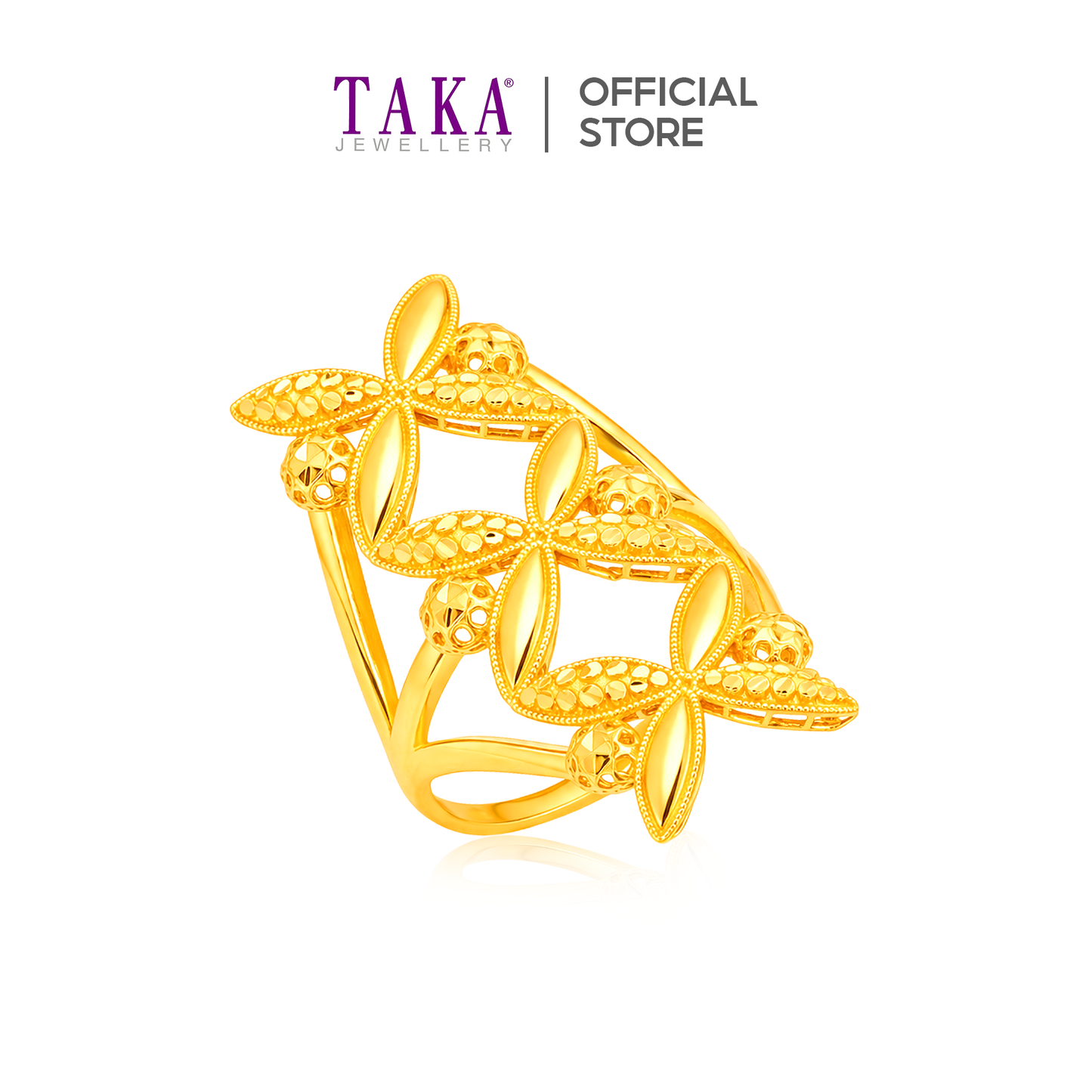 TAKA Jewellery Triple Blossom 916 Gold Ring