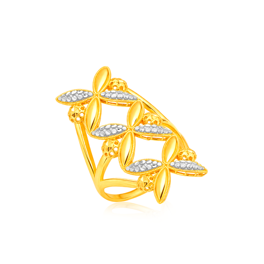 TAKA Jewellery 2-Tone Triple Blossom 916 Gold Ring