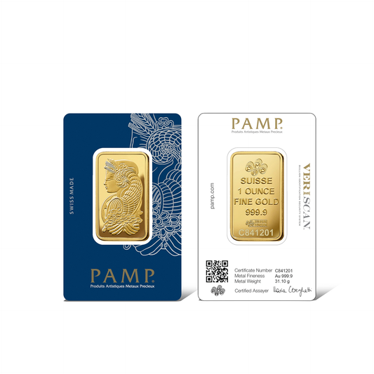 1oz (31.1gm) 999.9 PAMP Suisse Gold Bar